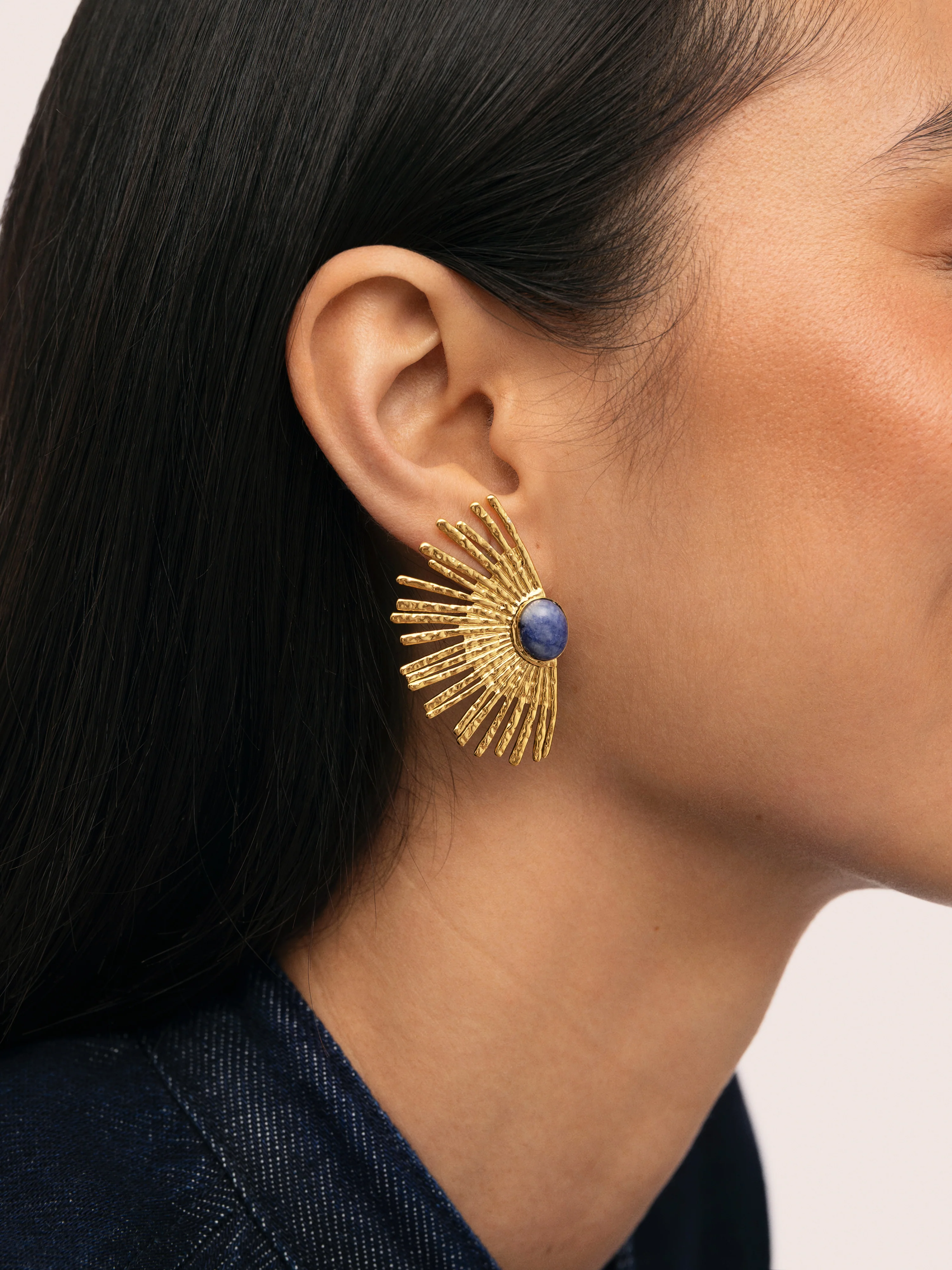 Sunbeam Blue Stainless Steel Gold Earrings - Image 2