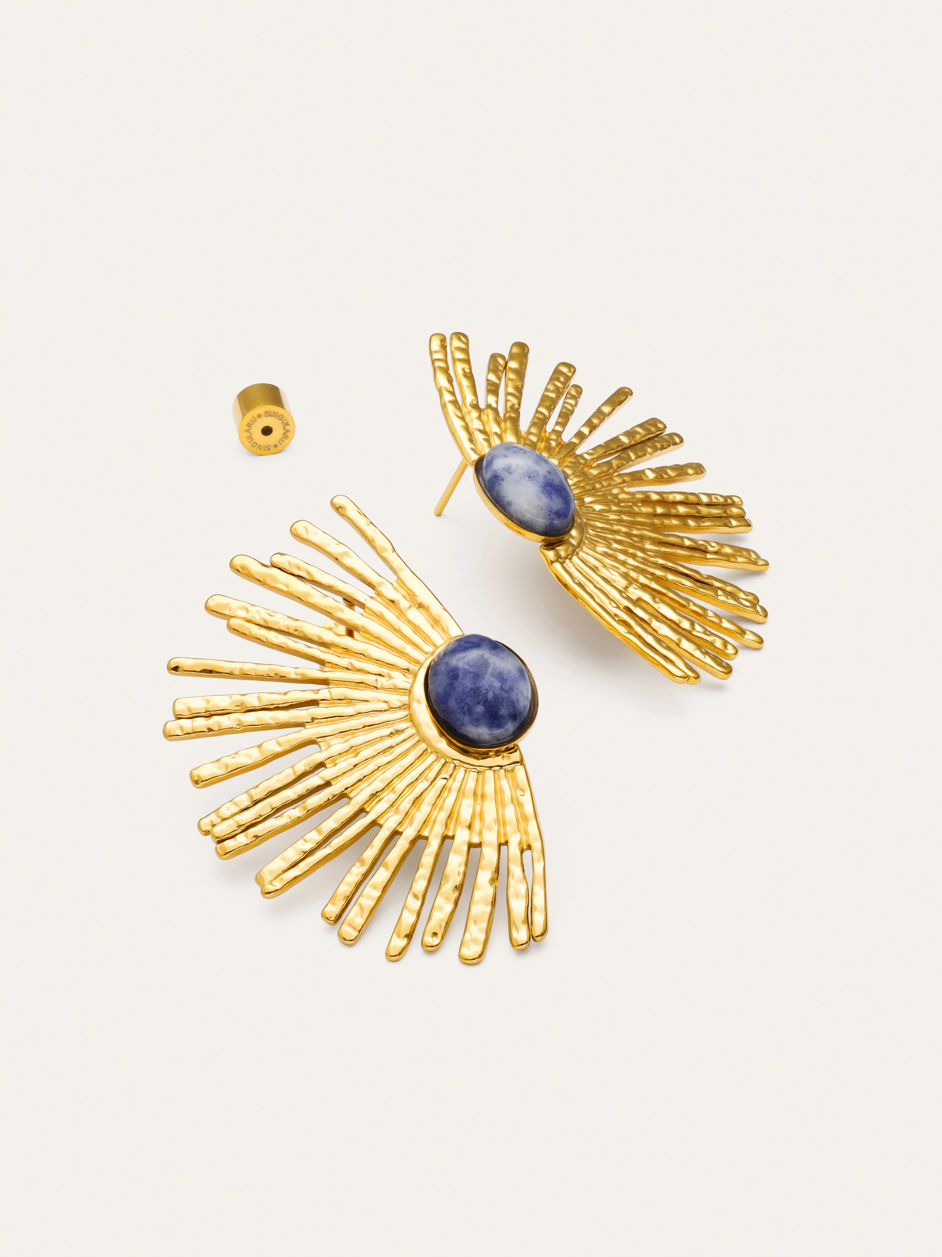 Sunbeam Blue Stainless Steel Gold Earrings - Image 3