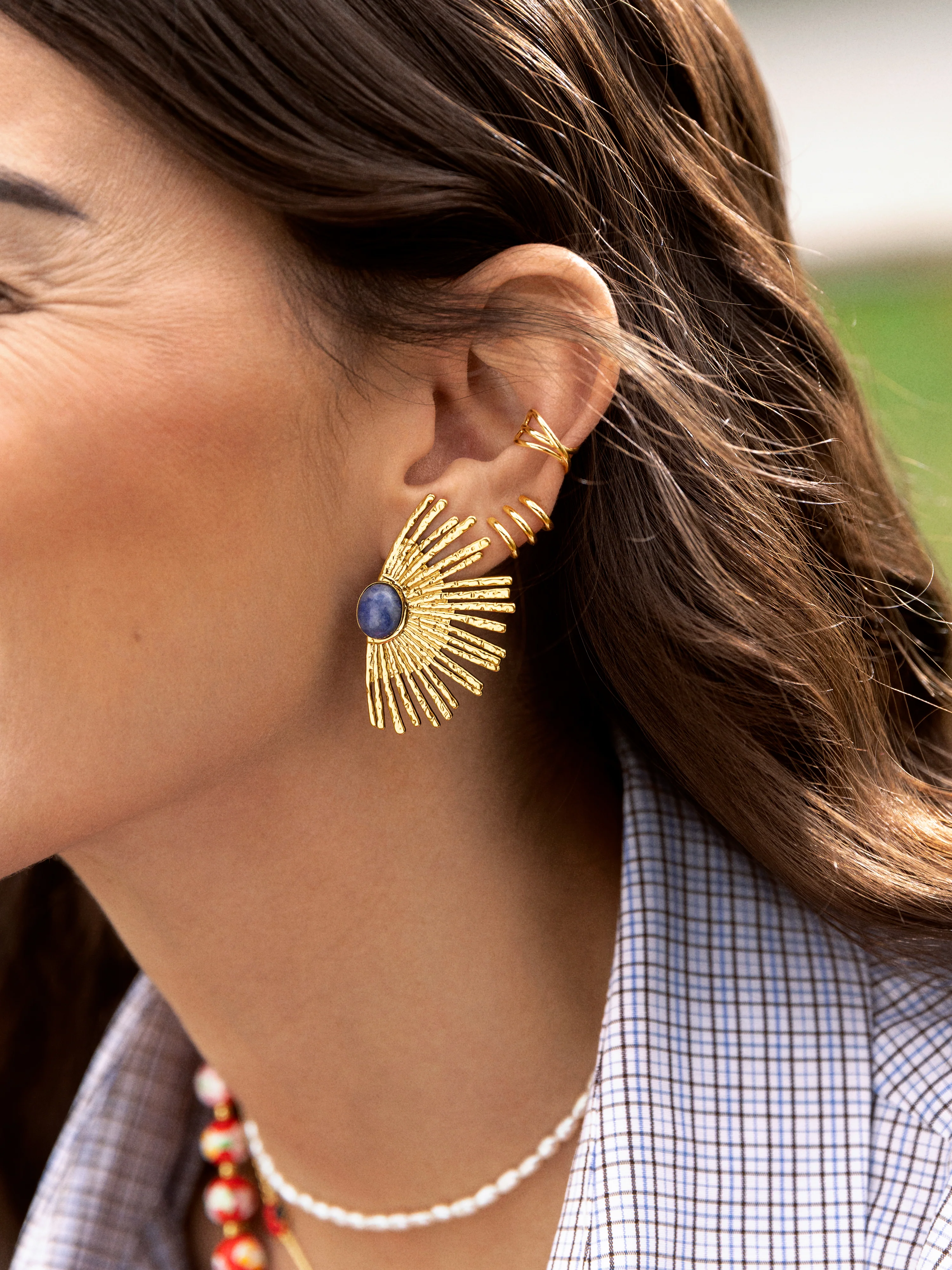 Sunbeam Blue Stainless Steel Gold Earrings - Image 4