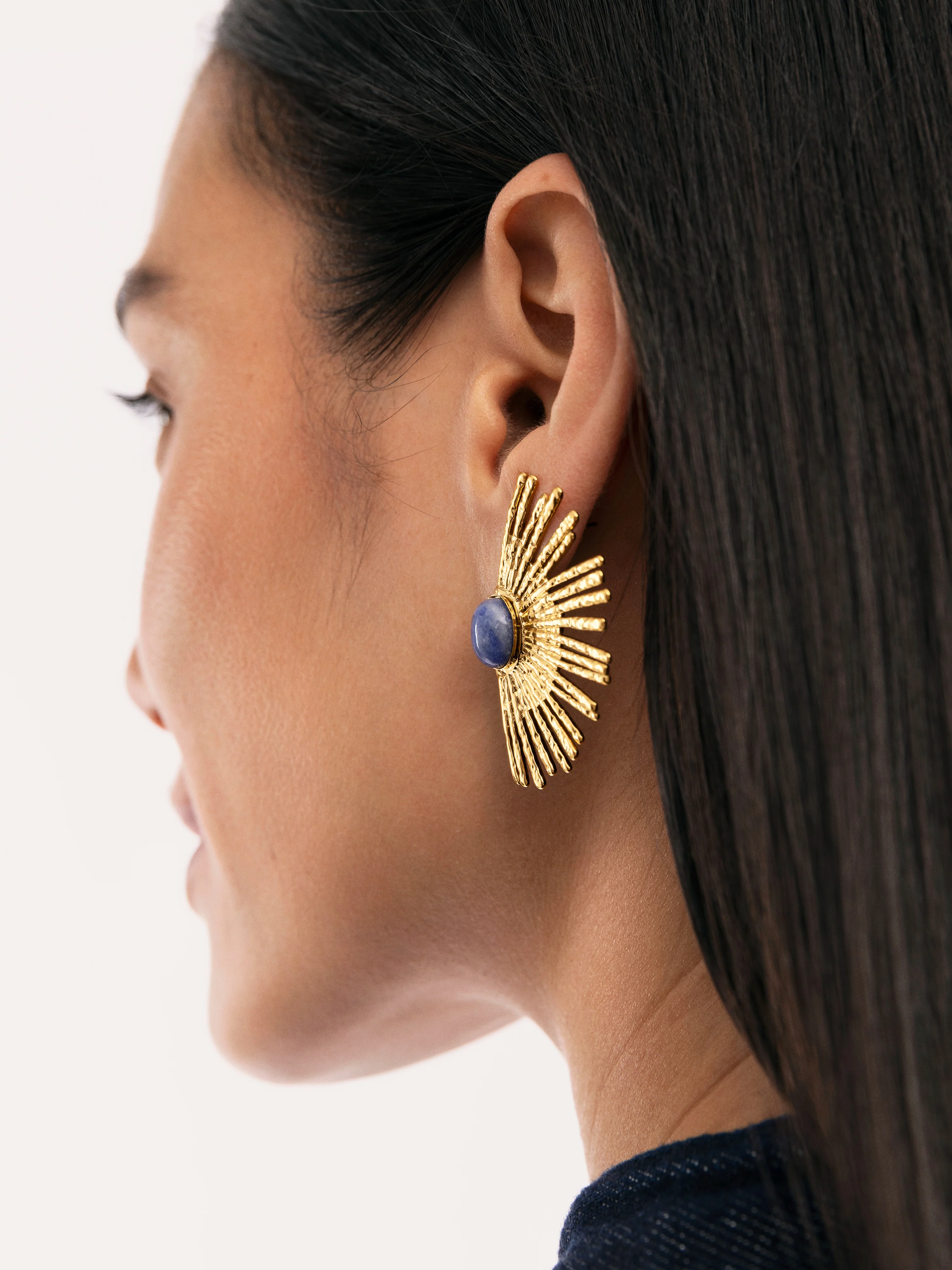 Sunbeam Blue Stainless Steel Gold Earrings - Image 5