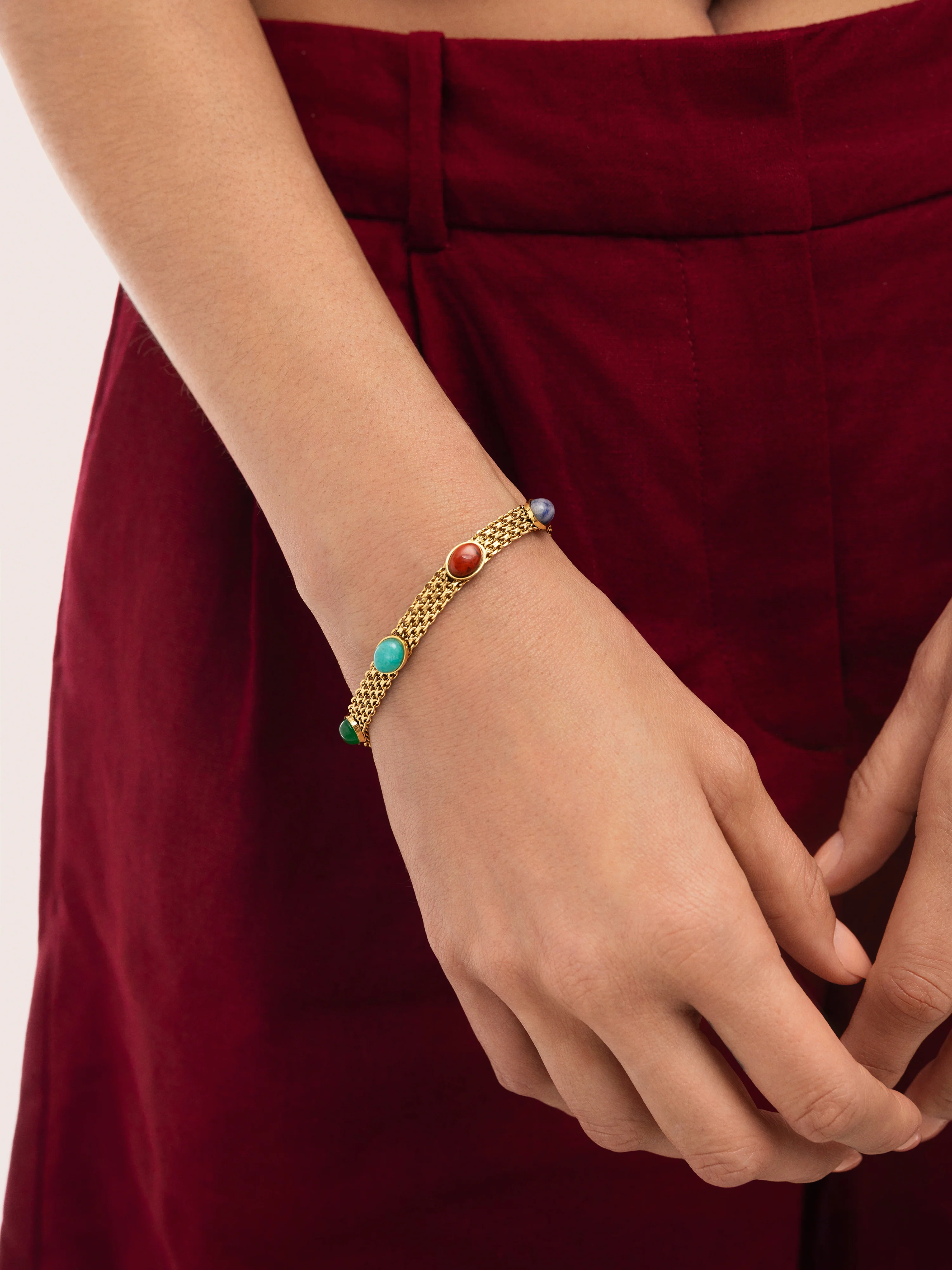 Tape Stones Stainless Steel Gold Bracelet - Image 2