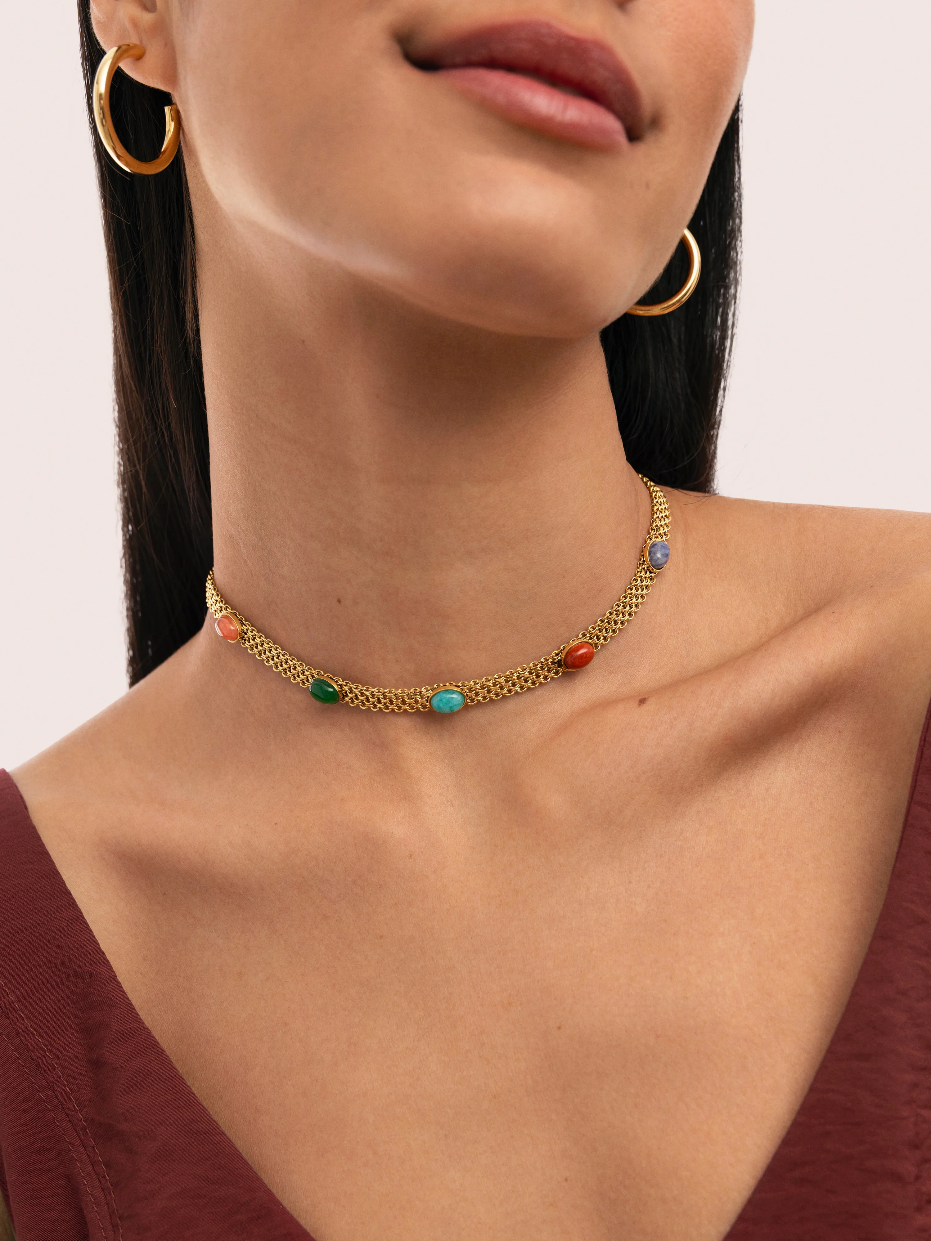 Tape Stones Stainless Steel Gold Choker  - Image 2