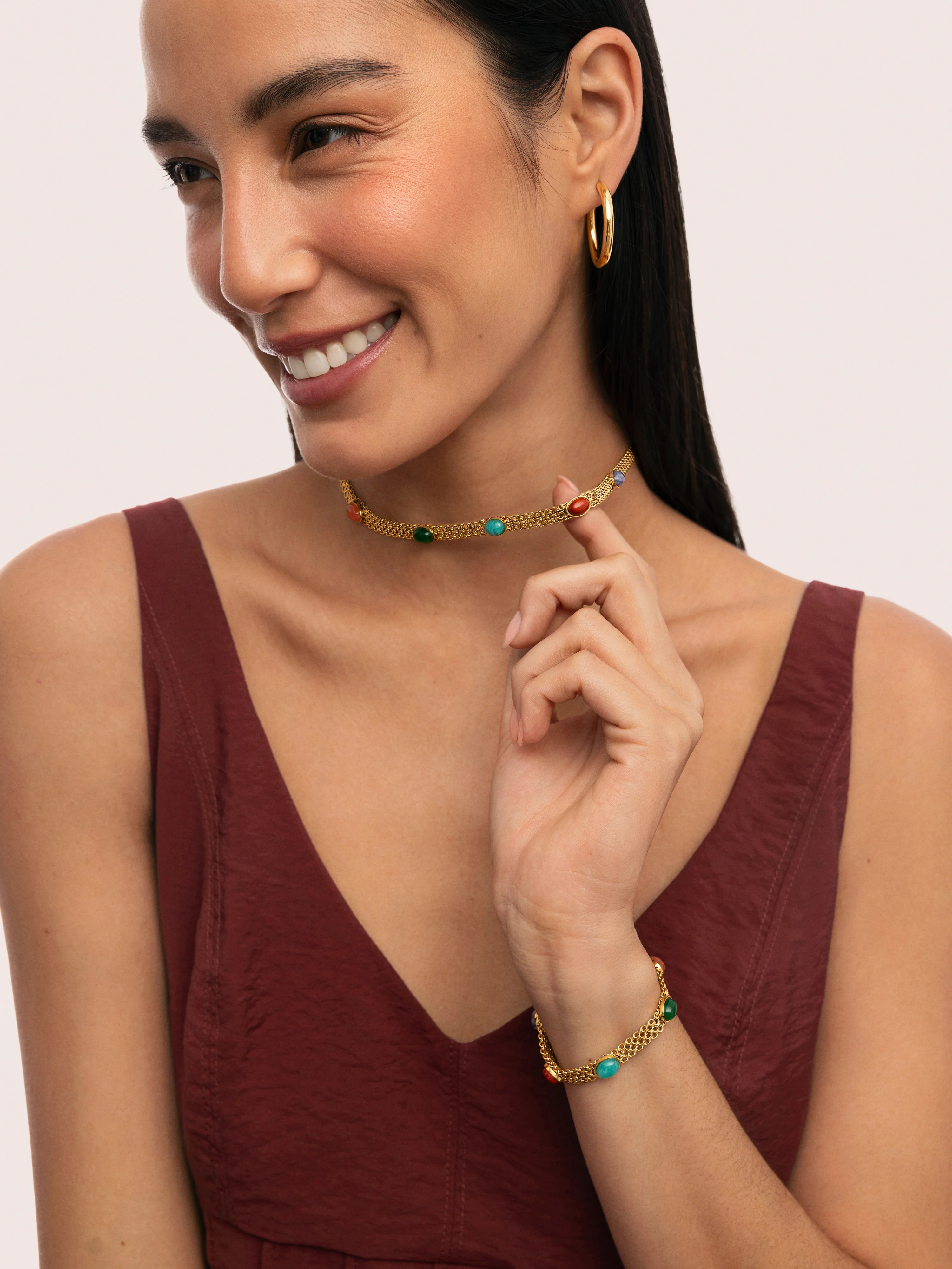 Tape Stones Stainless Steel Gold Choker  - Image 4